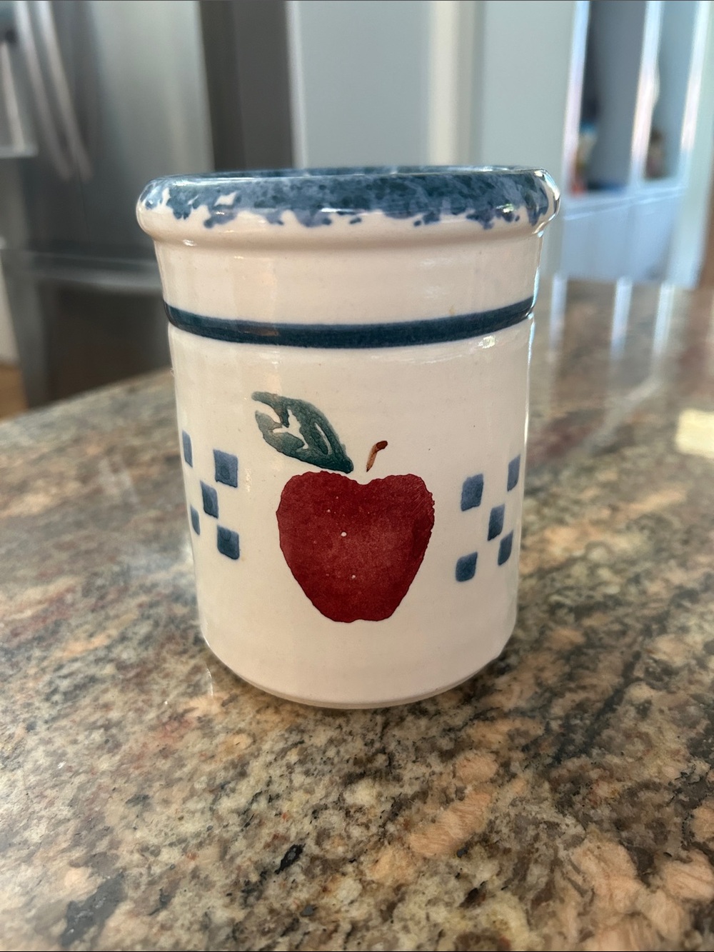Ceramic Apple Crock - White with Red Apple Accent